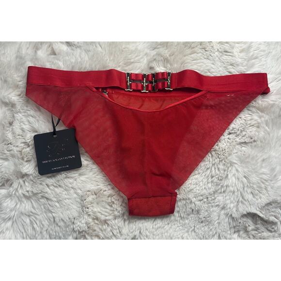 Honey Birdette SAMANTHA Red & Gold Cheeky Brief Panty Medium - Picture 2 of 3